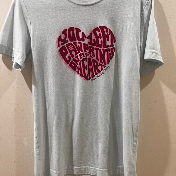 You Left Your Paw Prints On My Heart . Women's Pale Blue Tee, Loss Of Pet. - Picture 2 of 4